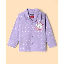 Babyhug Disney Single Jersey Knit Full Sleeves Co-Ords Shirt & Pyjama Night Suit with Polka Dots & Marie Graphics Pack of 2 - Lilac & White