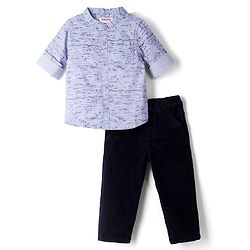 Babyhug 100% Cotton Woven Full Sleeves Printed Shirt & Jeans - Black & Blue