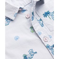 Babyhug Cotton Woven Denim Half Sleeves Shirt and Shorts Set With Leopard Print - Blue