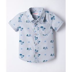 Babyhug Cotton Woven Denim Half Sleeves Shirt and Shorts Set With Leopard Print - Blue
