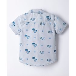 Babyhug Cotton Woven Denim Half Sleeves Shirt and Shorts Set With Leopard Print - Blue