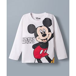 Babyhug Disney Single Jersey Knit Full Sleeves T-Shirt & Pajama Night Suit with Mickey Mouse Graphics - White & Blue