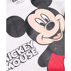 Babyhug Disney Single Jersey Knit Full Sleeves T-Shirt & Pajama Night Suit with Mickey Mouse Graphics - White & Blue