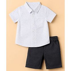 Babyhug 100% Cotton Woven Half Sleeves Printed Shirt and Shorts Set - White