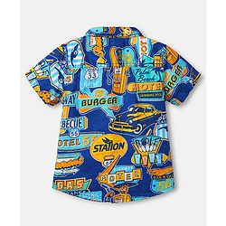 Babyhug Cotton Woven Half Sleeves Text Printed Shirt and Shorts Set - Navy Blue