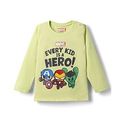 Babyhug Marvel Single Jersey Knit Full Sleeves T-Shirt & Pyjama Night Suit with Avengers Graphics - Limegreen & Black