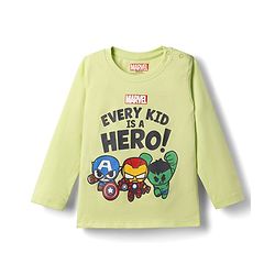 Babyhug Marvel Single Jersey Knit Full Sleeves T-Shirt & Pyjama Night Suit with Avengers Graphics - Limegreen & Black