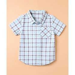 Babyhug 100% Cotton Woven Half Sleeves Shirt and Shorts with Checks - Light Blue