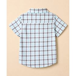 Babyhug 100% Cotton Woven Half Sleeves Shirt and Shorts with Checks - Light Blue