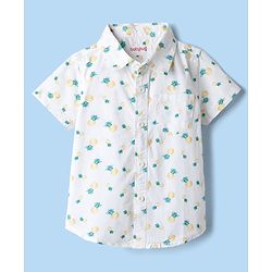 Babyhug Cotton Woven Half Sleeves Shirt and Denim Shorts with Pineapple Print - White & Blue