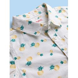 Babyhug Cotton Woven Half Sleeves Shirt and Denim Shorts with Pineapple Print - White & Blue