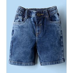 Babyhug Cotton Woven Half Sleeves Shirt and Denim Shorts with Pineapple Print - White & Blue