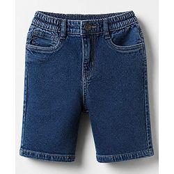 Babyhug Cotton Woven Half Sleeves Shirt and Denim Shorts Set with Leaf Print - Navy Blue