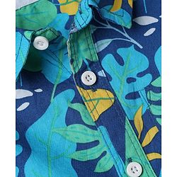 Babyhug Cotton Woven Half Sleeves Shirt and Denim Shorts Set with Leaf Print - Navy Blue