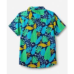 Babyhug Cotton Woven Half Sleeves Shirt and Denim Shorts Set with Leaf Print - Navy Blue