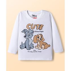 Babyhug Disney Single Jersey Knit Full Sleeves T-shirt & Striped Pyjama Night Suit With Lady and the Tramp Graphic - White