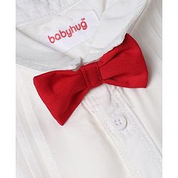 Babyhug 100% Cotton Woven Half Sleeves Shirt and Shorts with Bow Tie - Red & White