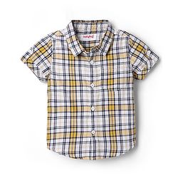 Babyhug 100% Cotton Woven Half Sleeves Checked Shirt & Shorts - Black & Yellow