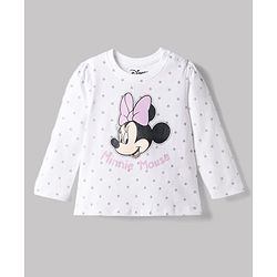 Babyhug Disney Single Jersey Knit Full Sleeves Co-Ords T-Shirt & Pyjama Night Suit with Minnie Mouse & Polka Dots Print Pack of 2 - White