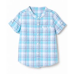Babyhug 100% Cotton Woven Half Sleeves Checks Shirt & Shorts With Cargo Pocket - Blue & Beige