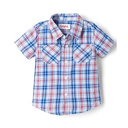 Babyhug 100% Cotton Woven Half Sleeves Shirt and Shorts with Check Print - Blue