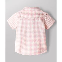 Babyhug 100% Cotton Woven Half Sleeves Checked Shirt & Shorts Set With Bow - Beige