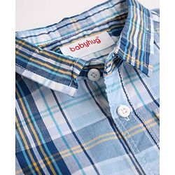 Babyhug 100% Cotton Woven Half Sleeves Checks Shirt & Shorts Set - Beige & Blue