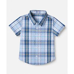 Babyhug 100% Cotton Woven Half Sleeves Checks Shirt & Shorts Set - Beige & Blue