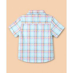 Babyhug 100% Cotton Woven Half Sleeves Checked Shirt & Shorts Set - White & Blue