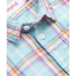 Babyhug 100% Cotton Woven Half Sleeves Checked Shirt & Shorts Set - White & Blue