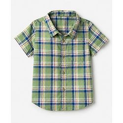 Babyhug Cotton Woven Half Sleeves Checked Shirt & Shorts Set - White & Green