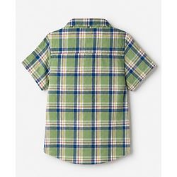 Babyhug Cotton Woven Half Sleeves Checked Shirt & Shorts Set - White & Green
