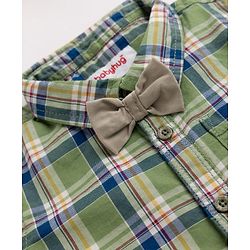 Babyhug Cotton Woven Half Sleeves Checked Shirt & Shorts Set - White & Green