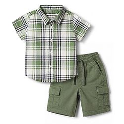 Babyhug 100% Cotton Woven Half Sleeves Shirt and Shorts with Checks - Green
