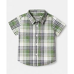 Babyhug 100% Cotton Woven Half Sleeves Shirt and Shorts with Checks - Green