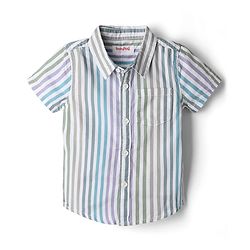 Babyhug 100% Cotton Woven Half Sleeves Striped Shirt & Shorts - Blue & White