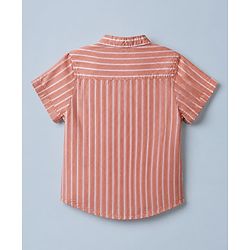 Babyhug 100% Cotton Woven Half Sleeves Striped Shirt and Shorts Set - Peach
