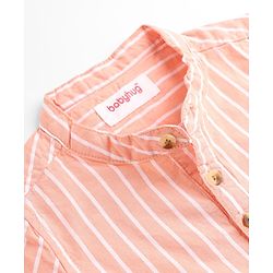 Babyhug 100% Cotton Woven Half Sleeves Striped Shirt and Shorts Set - Peach