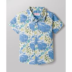 Babyhug Cotton Woven Half Sleeves Abstract Printed Shirt & Denim Shorts Set - Light Blue