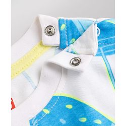 Babyhug Cotton Woven Half Sleeves T-Shirt & Denim Shorts Set with Beach Theme Print - White
