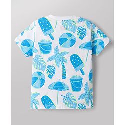Babyhug Cotton Woven Half Sleeves T-Shirt & Denim Shorts Set with Beach Theme Print - White
