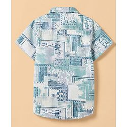 Babyhug 100% Cotton Woven Half Sleeves Co-Ords Shirt and Shorts with Geometric Print - Light Blue