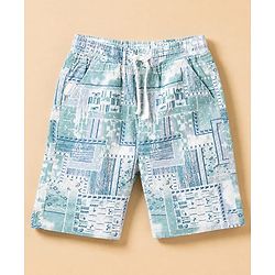 Babyhug 100% Cotton Woven Half Sleeves Co-Ords Shirt and Shorts with Geometric Print - Light Blue