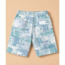 Babyhug 100% Cotton Woven Half Sleeves Co-Ords Shirt and Shorts with Geometric Print - Light Blue