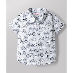 Babyhug 100% Cotton Woven Half Sleeves Shirt & Shorts Set with Bicycle Print - Grey
