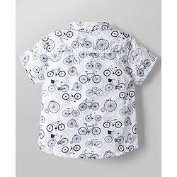Babyhug 100% Cotton Woven Half Sleeves Shirt & Shorts Set with Bicycle Print - Grey
