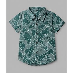Babyhug 100% Cotton Woven Half Sleeves Abstract Printed Shirt & Shorts With Cargo Pockets - White & Green
