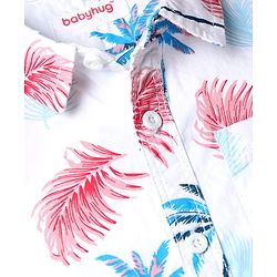 Babyhug Cotton Blend Woven Half Sleeves Shirt and Denim Shorts With Floral Print - White