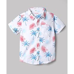 Babyhug Cotton Blend Woven Half Sleeves Shirt and Denim Shorts With Floral Print - White