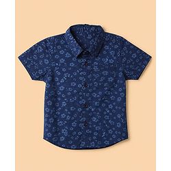 Babyhug 100% Cotton Woven Half Sleeves Shirt and Shorts Set With Floral Print - Blue & White
